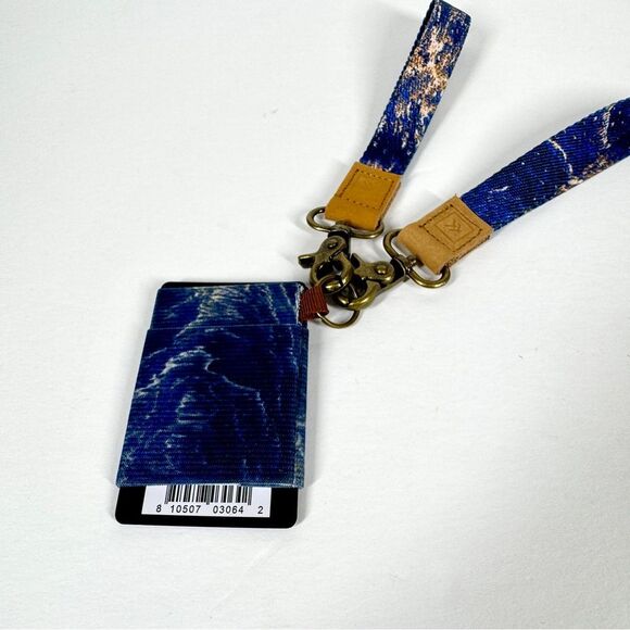 Thread NWT Wallet Watercolor Blue Tan Pattern Lanyards with Card Holder - Picture 3 of 5